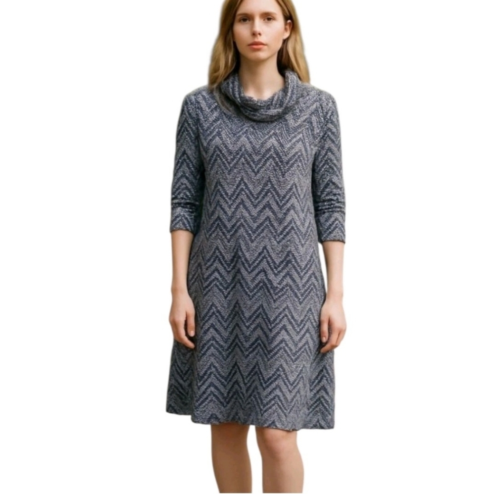 SHARAGANO Grey Geometric Cowl Neck Long Sleeve Jersey Knit Plus Size Dress 14W